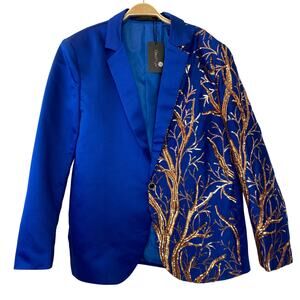 Cloudstyle Men's Sequin Tree Party Blazer Jacket Size XL Cobalt Blue Disco NWT